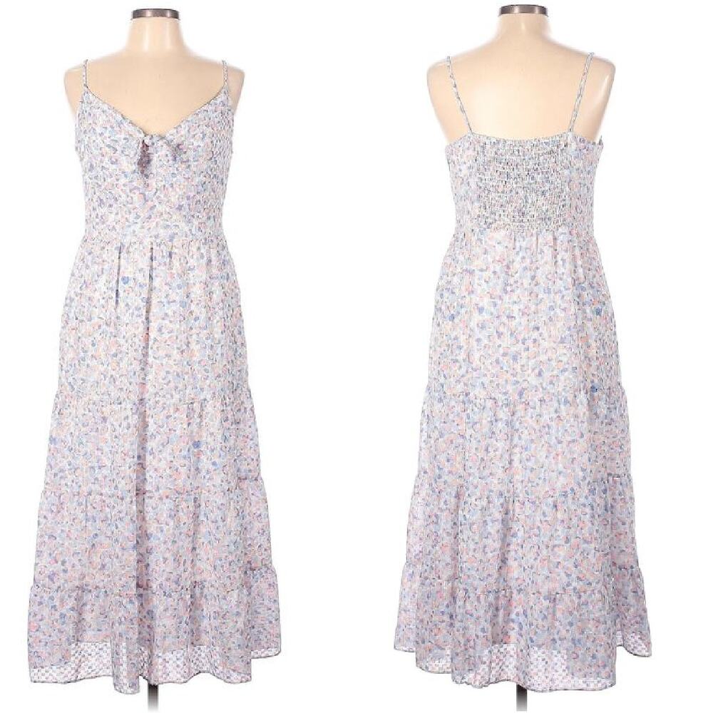 Nanette Lepore Strappy Tiered Midi Dress Size 12 Pink Blue Sundress